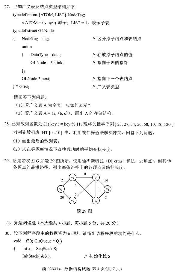 全国2015年4月自考《数据结构》真题(图4)